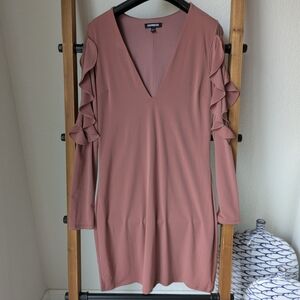 Express Women's Pink Ruffle Sleeve V-neck Mini Dress - Size Petite Small